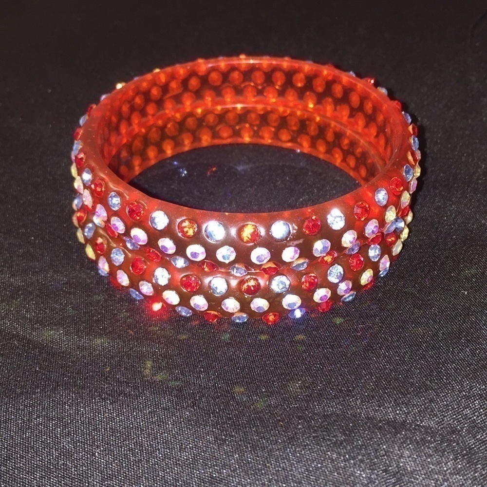 3/$15 Vintage set of 2 red rhinestone bangles